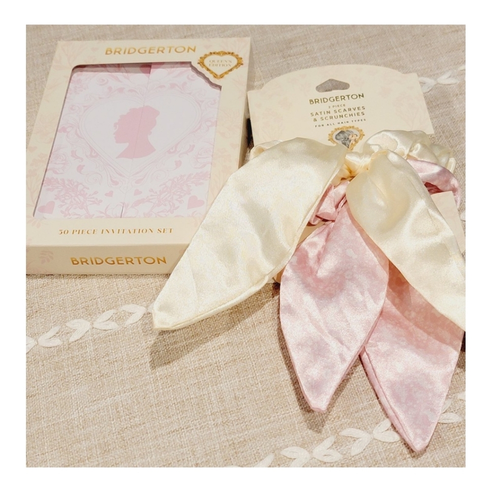 NIP Bridgerton Satin Scarves Scrunchie Set & NIB 30 Piece Invitation Set